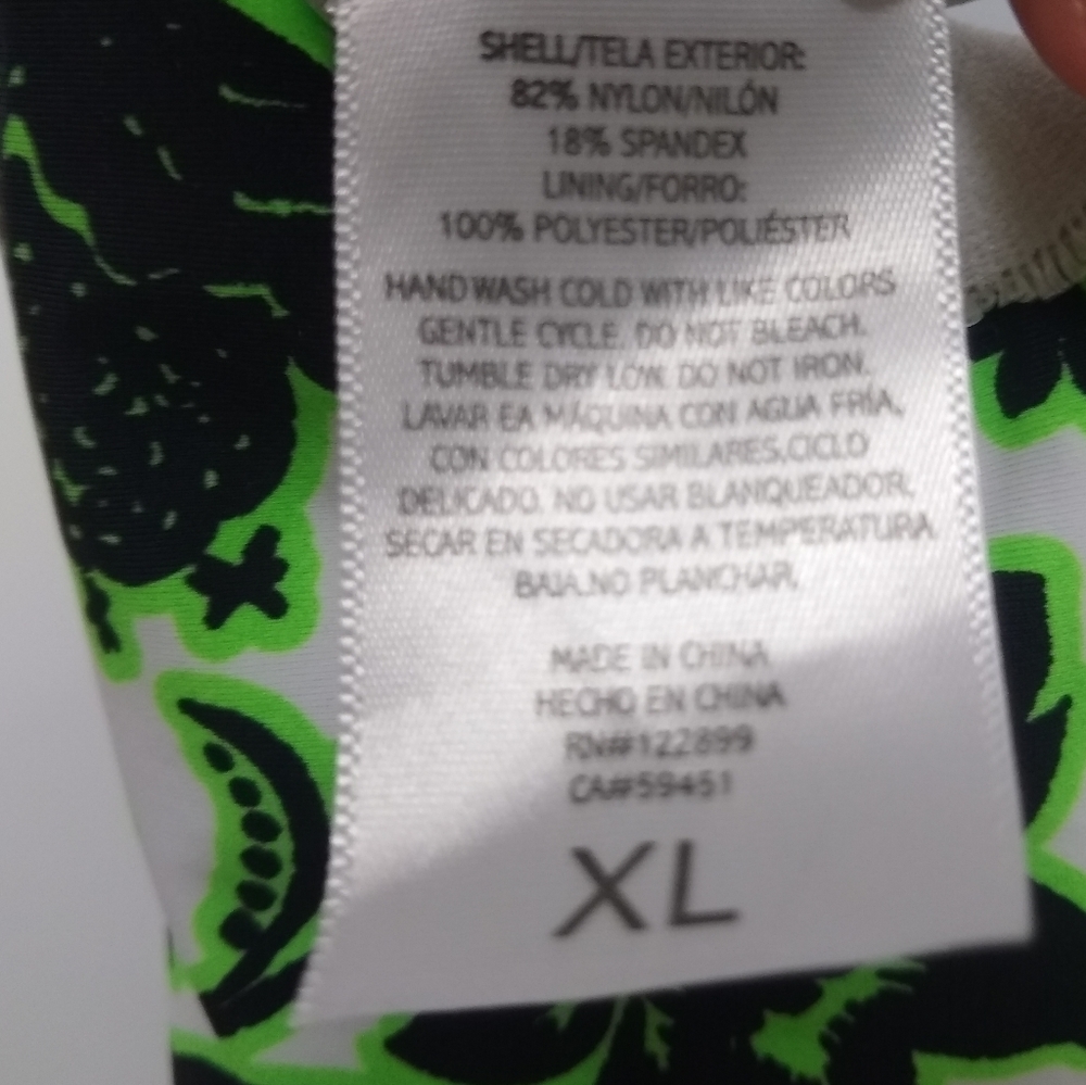 NWT Emily B Originals White Black Neon Green One Piece Floral Swimsuit - Size XL - Picture 8 of 11